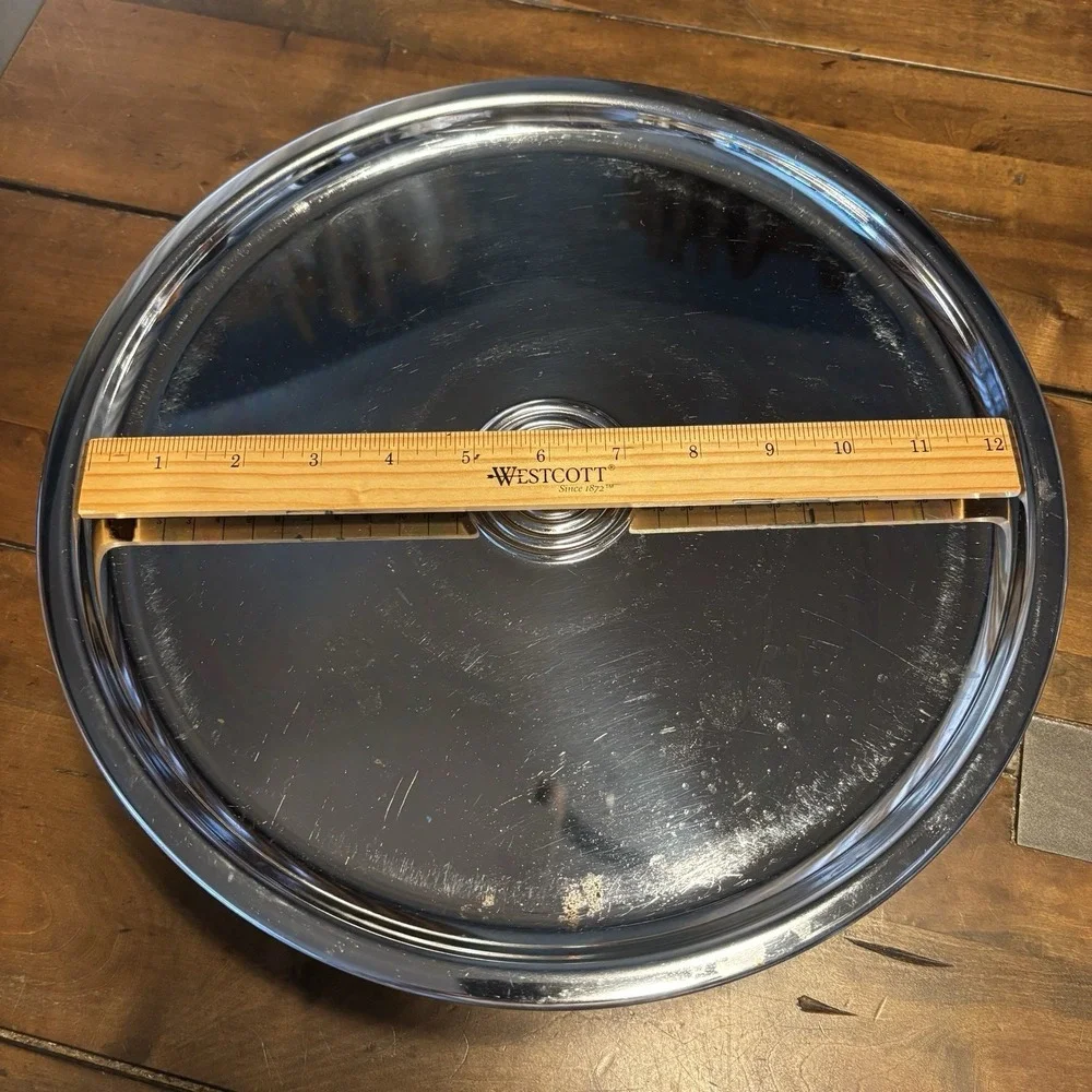 6pc VTG 60s MCM Kromex Chrome Glass Lazy Susan Serving Tray Lid ~ No Center Bowl